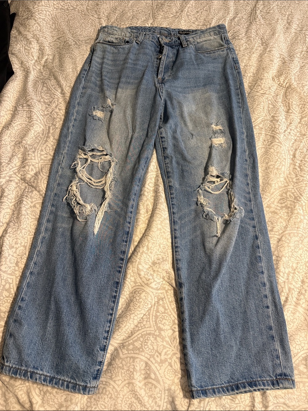 Blank NYC Light Blue Distressed Wide-Leg Jeans